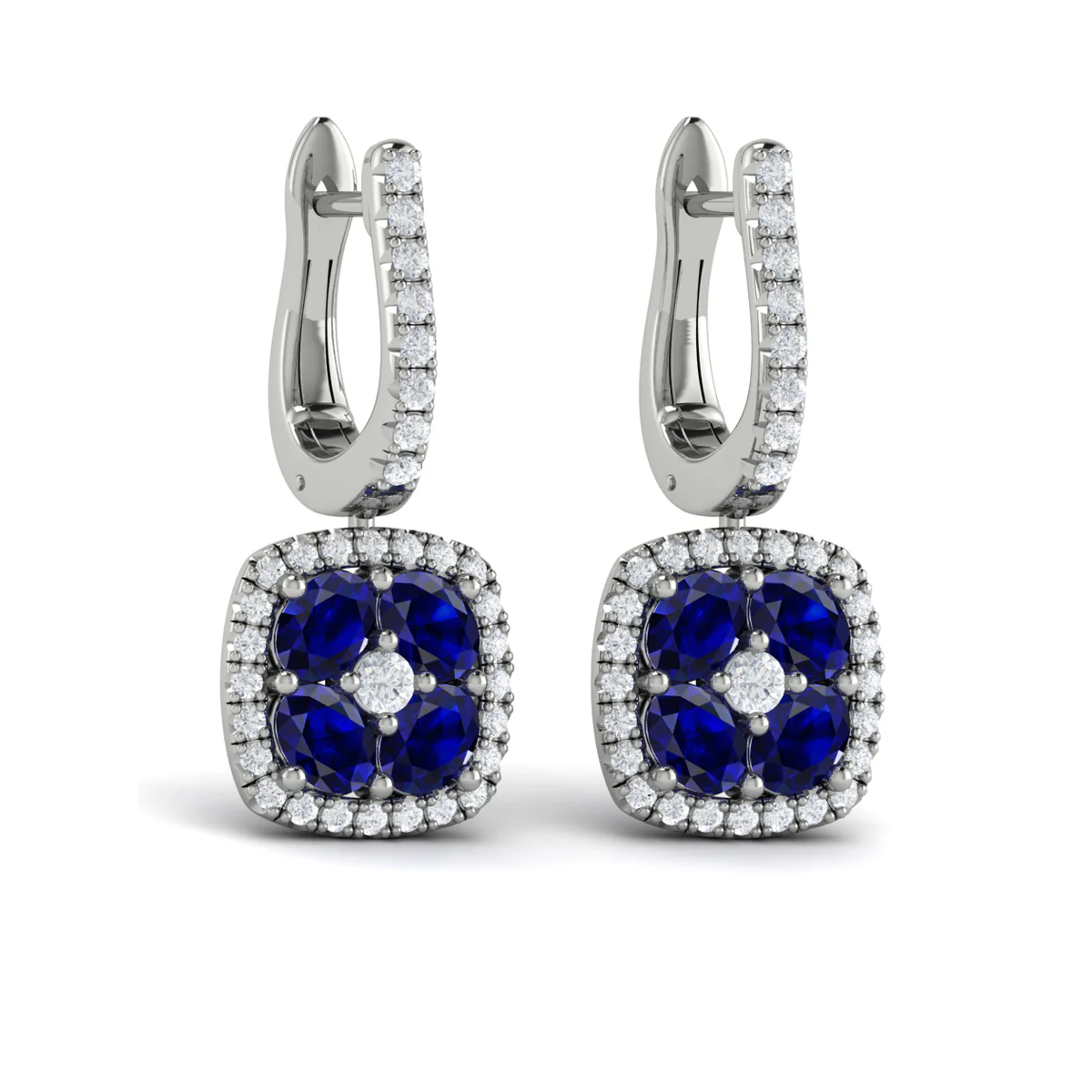 Vlora Adella Diamond & Sapphire Halo Drop Earrings in 14K Gold - Image 2
