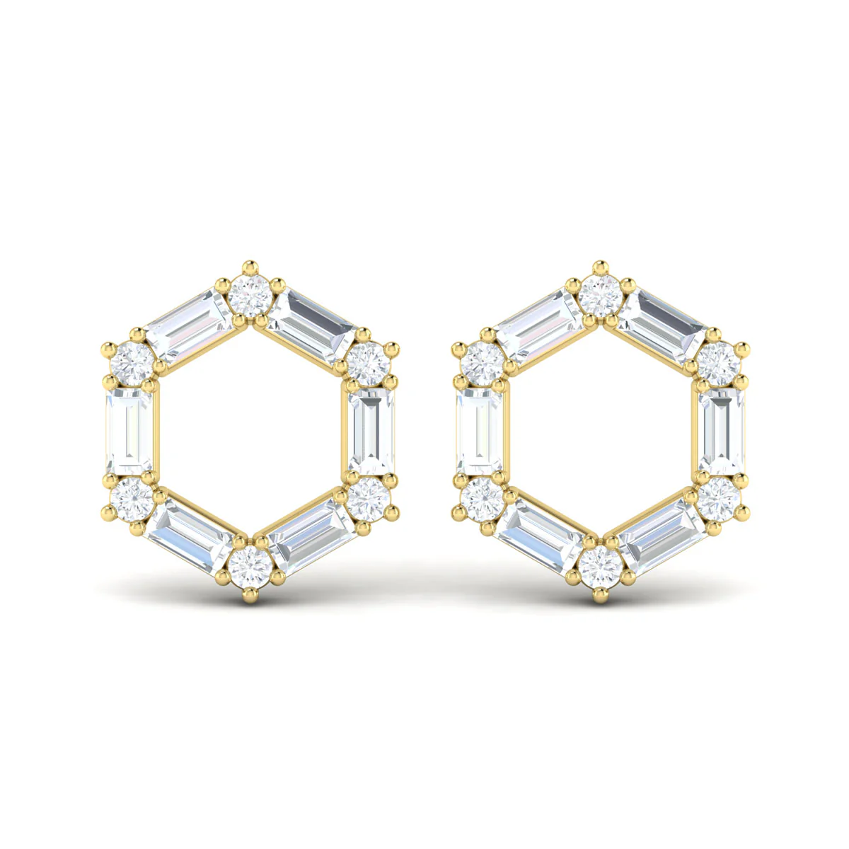 Vlora Karina 14K Diamond Baguette Open Honeycomb Stud Earrings (1.19CTW) - Image 7