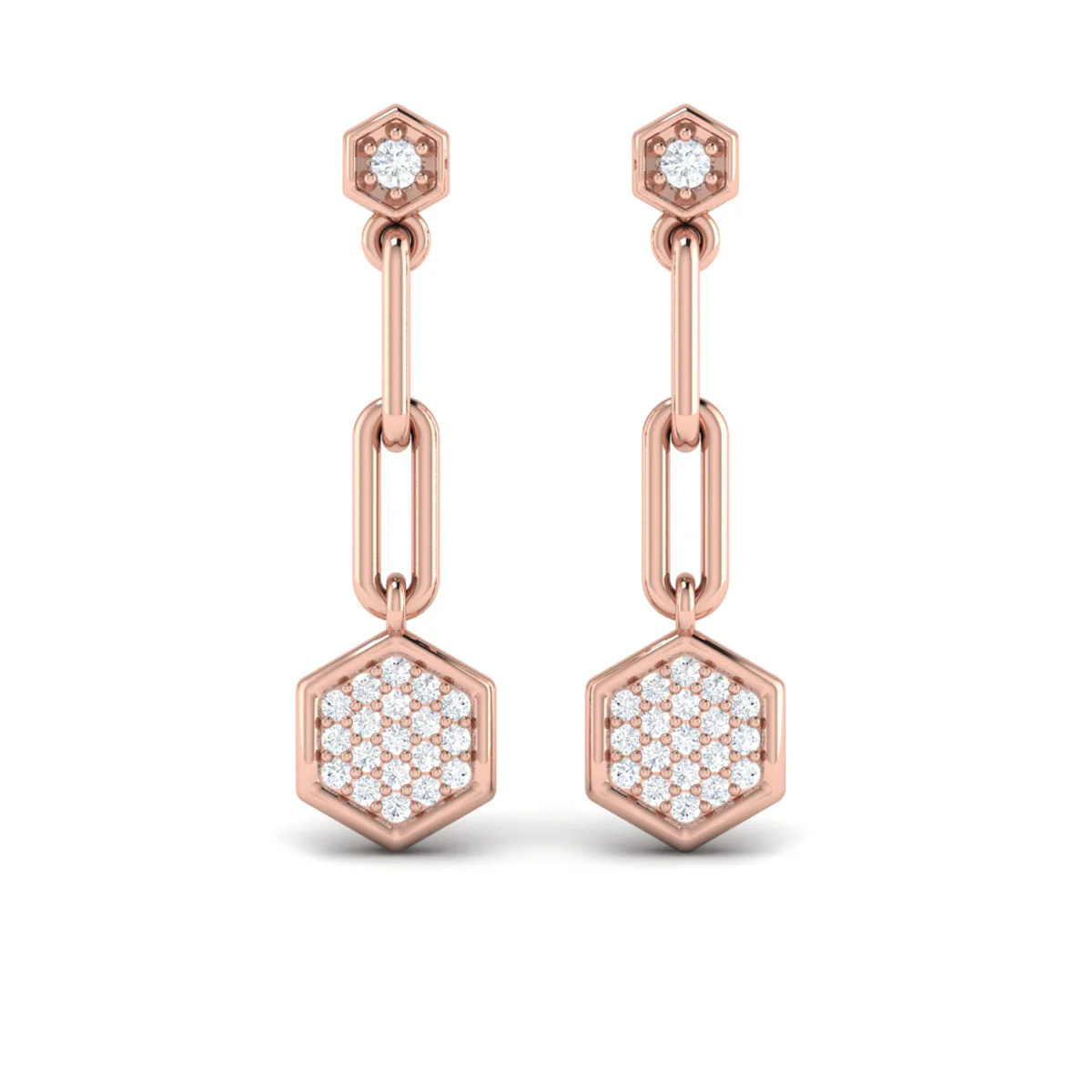 Vlora Serafina 14K Diamond Honeycomb Link Long Drop Statement Earrings (0.39CTW)