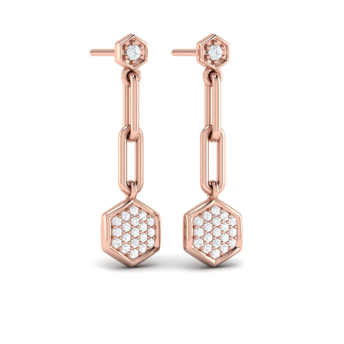 Vlora Serafina 14K Diamond Honeycomb Link Long Drop Statement Earrings (0.39CTW) - Image 3