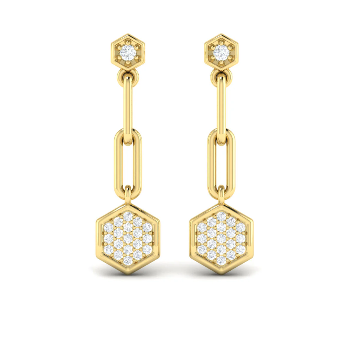 Vlora Serafina 14K Diamond Honeycomb Link Long Drop Statement Earrings (0.39CTW) - Image 7