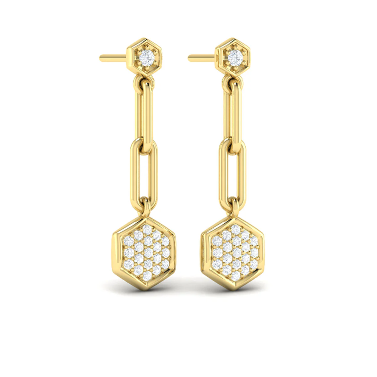 Vlora Serafina 14K Diamond Honeycomb Link Long Drop Statement Earrings (0.39CTW) - Image 9
