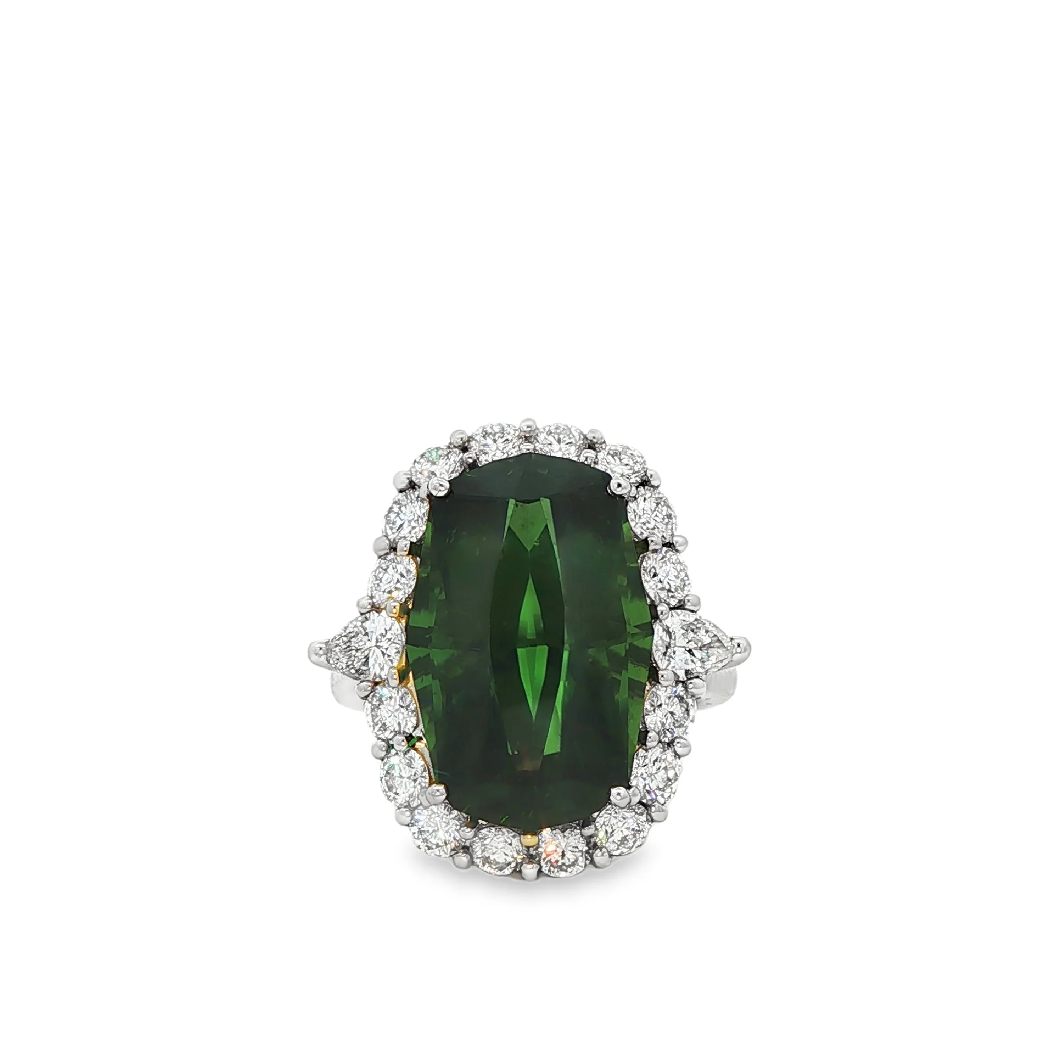 White Gold Cocktail Ring with Oval Green Tourmaline