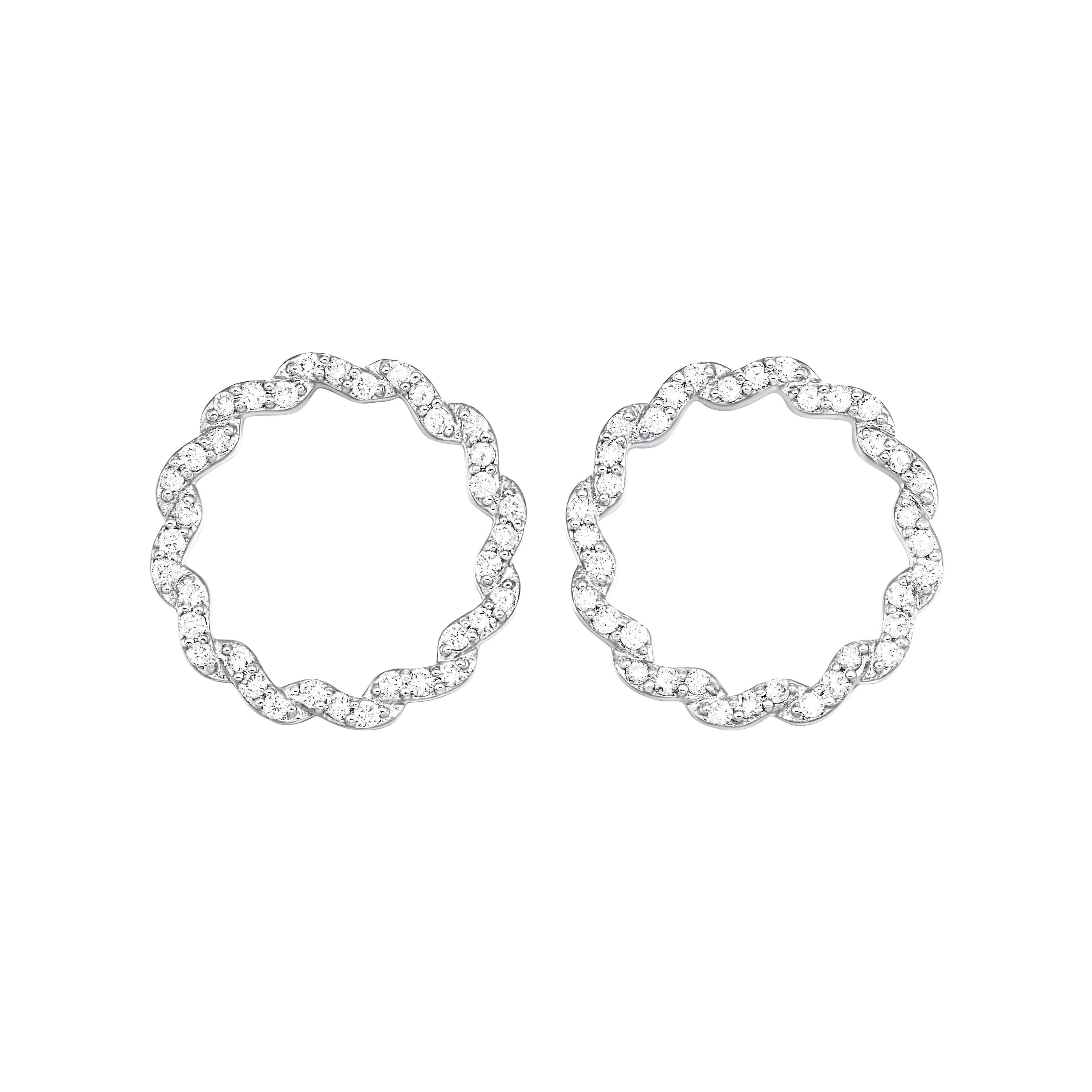 White Gold Diamond Circle Fashion Earrings - 1 ctw
