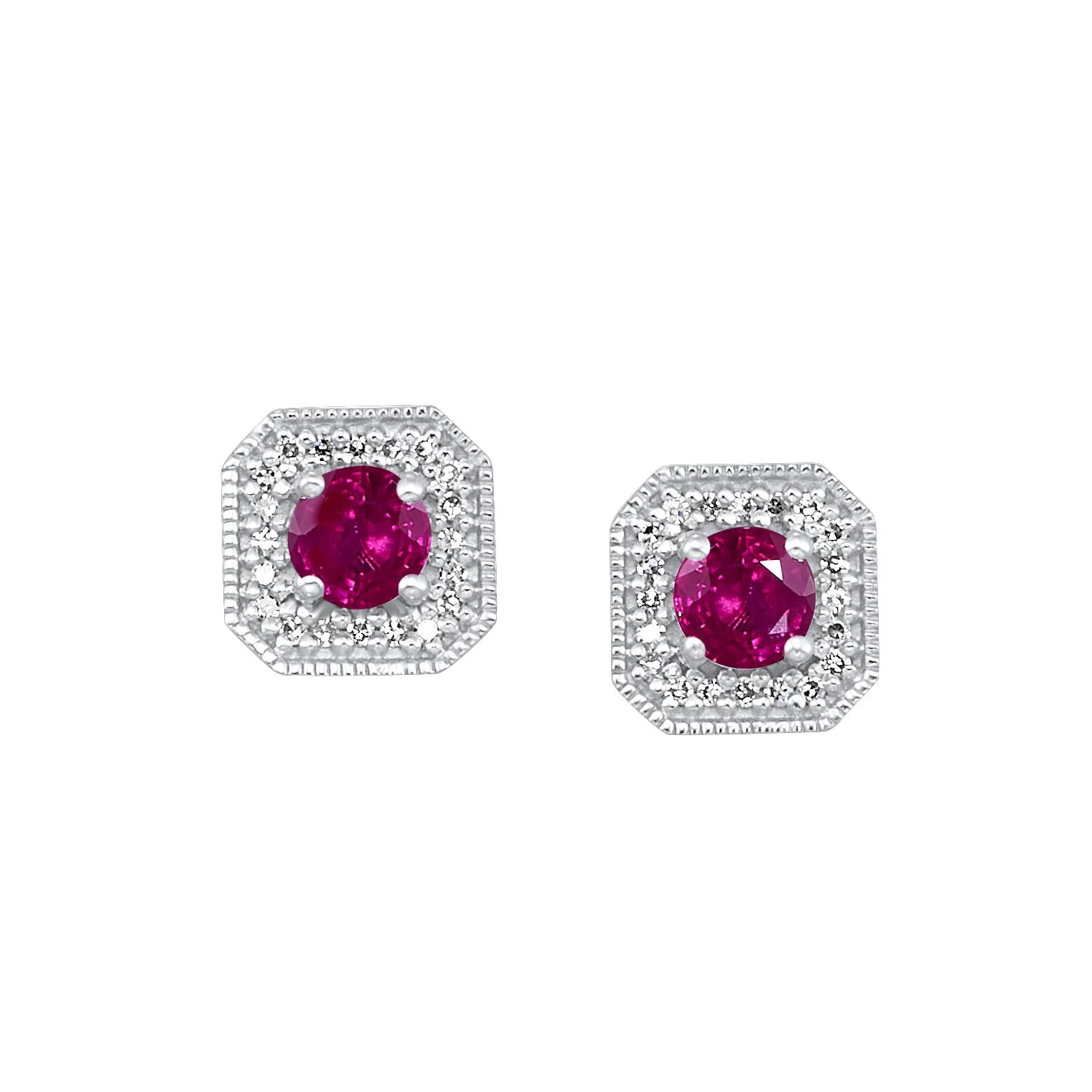 White Gold Diamond & Ruby Fashion Colorstone Earring
